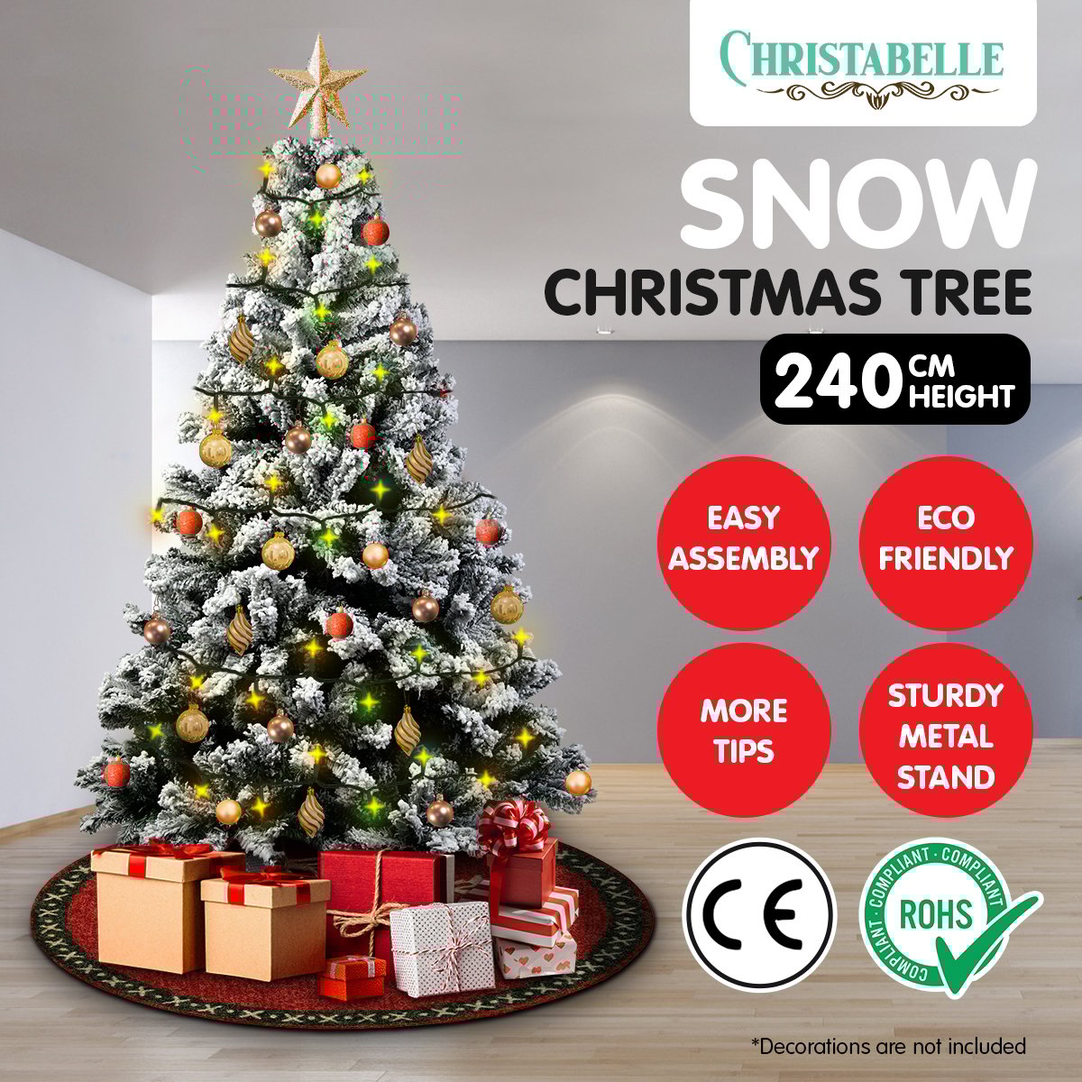 Snow-Tipped Artificial Christmas Tree – 5FT, 6FT, 7FT & 8FT Flocked Green Fir Christmas Tree