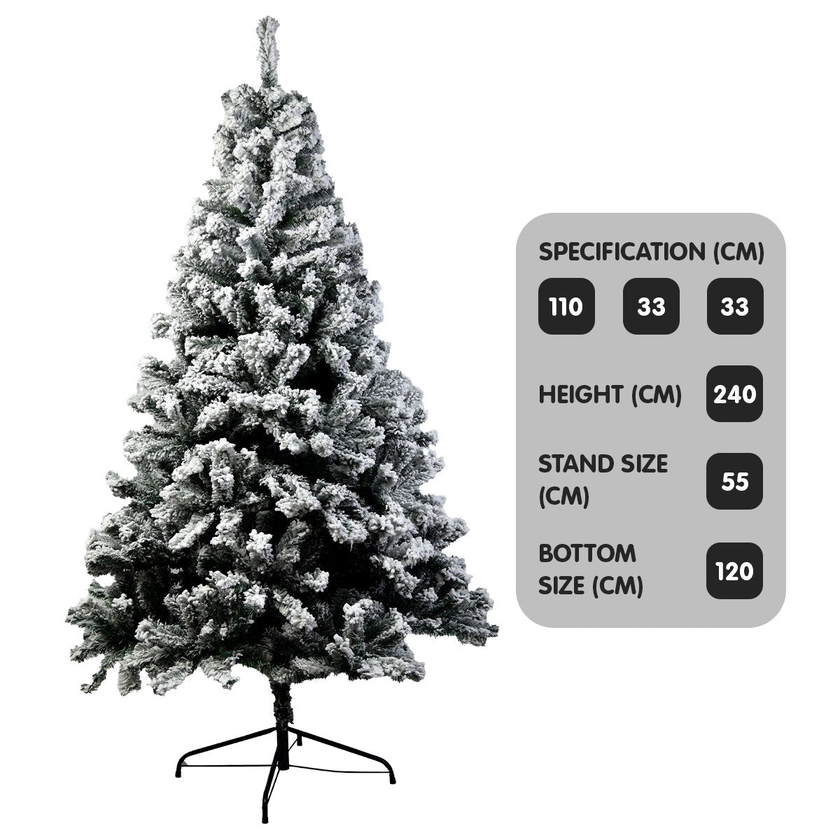 Snow-Tipped Artificial Christmas Tree – 5FT, 6FT, 7FT & 8FT Flocked Green Fir Christmas Tree