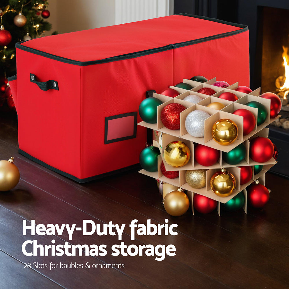 128-Slot Christmas Bauble Storage Box β Red