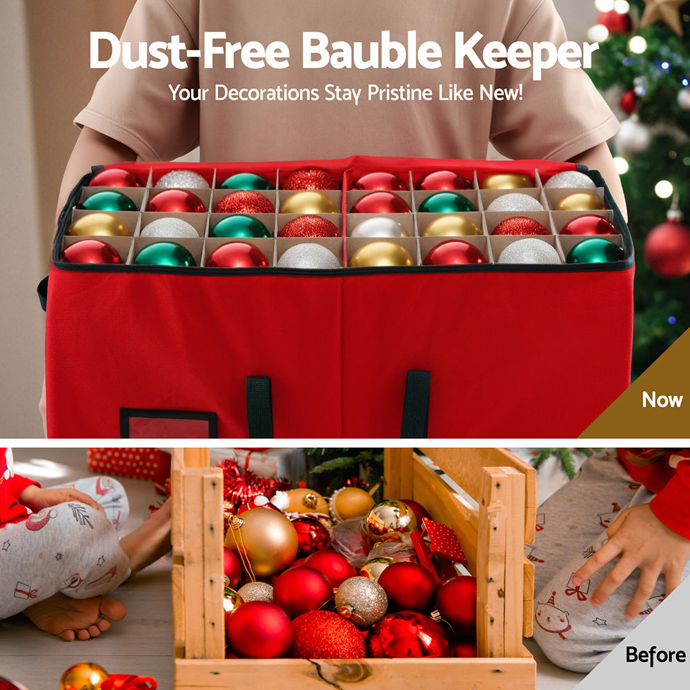 128-Slot Christmas Bauble Storage Box β Red