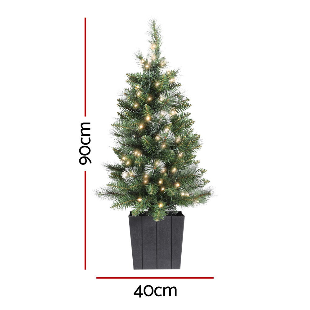 90cm Pre-Lit Potted Christmas Tree with 80 Warm LEDs
