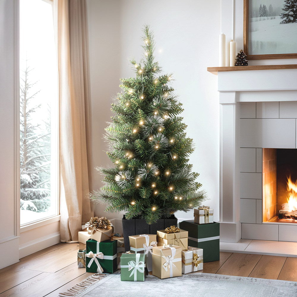 90cm Pre-Lit Potted Christmas Tree with 80 Warm LEDs