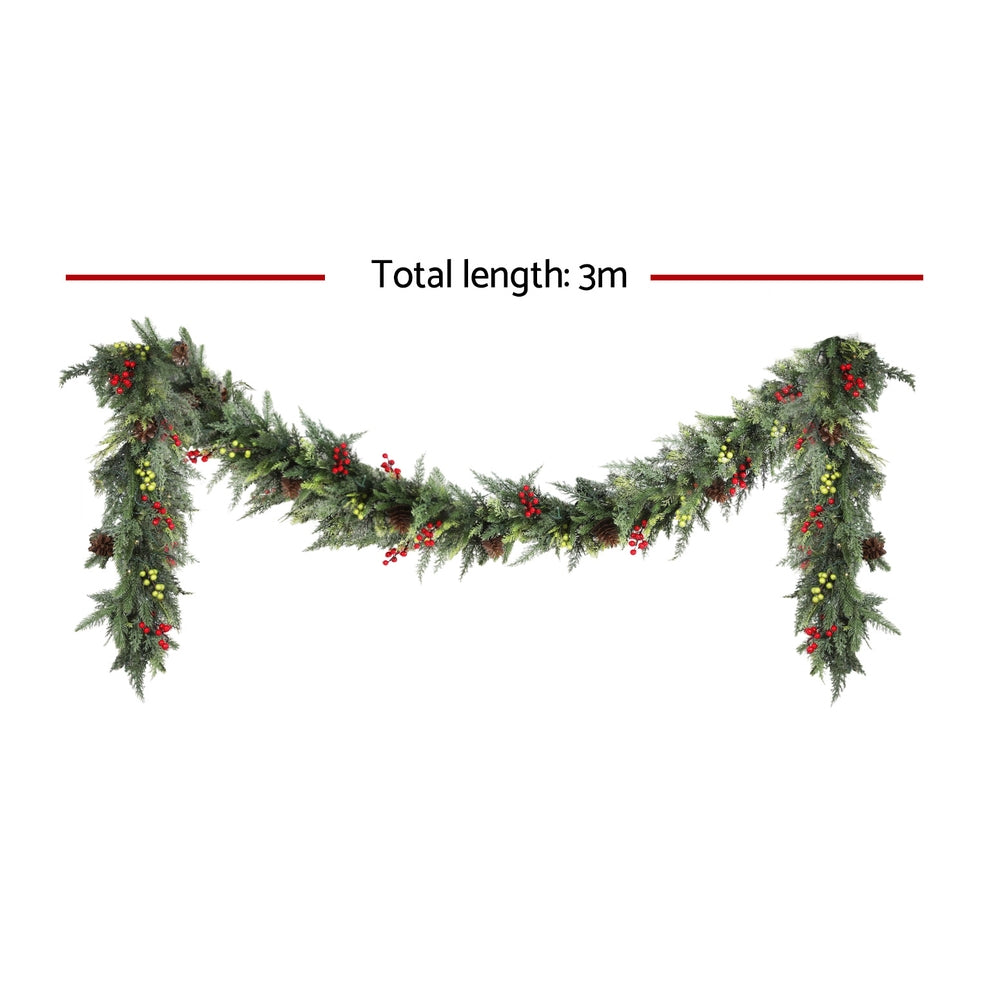 3M Pre-Lit Christmas Garland with Pine Cones & Berries