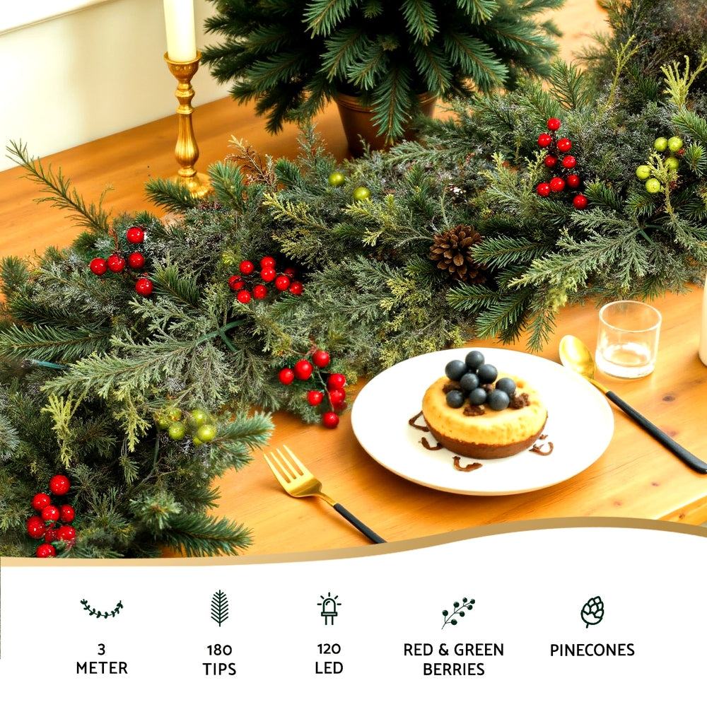 3M Pre-Lit Christmas Garland with Pine Cones & Berries