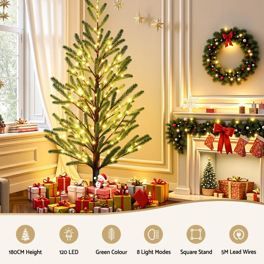6FT Pre-Lit LED Christmas Tree with Warm White Lights with 8 Modes