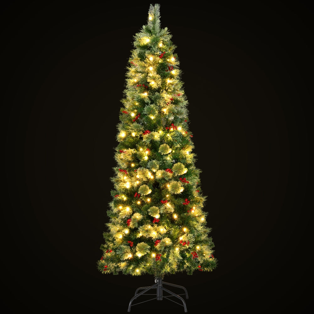6FT Slim Pre-Lit Christmas Tree with Red Berries