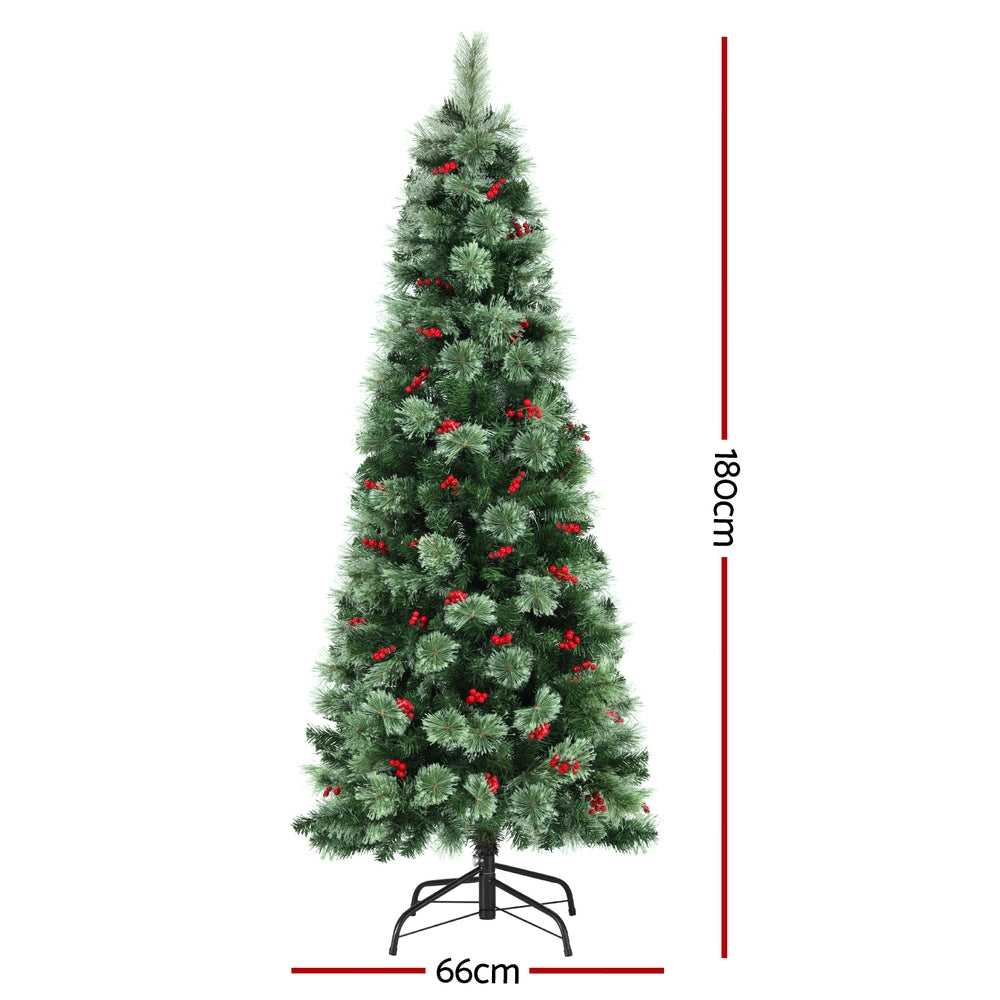 6FT Slim Pre-Lit Christmas Tree with Red Berries