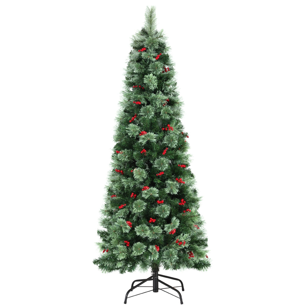 6FT Slim Pre-Lit Christmas Tree with Red Berries
