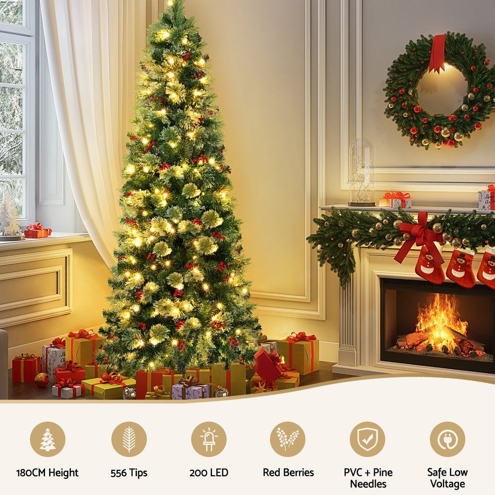 6FT Slim Pre-Lit Christmas Tree with Red Berries