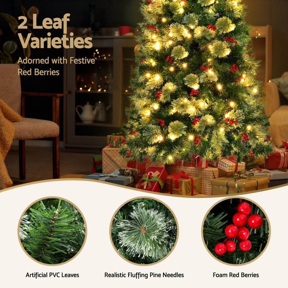6FT Slim Pre-Lit Christmas Tree with Red Berries