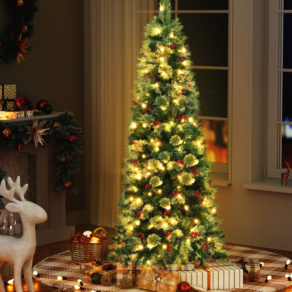 6FT Slim Pre-Lit Christmas Tree with Red Berries