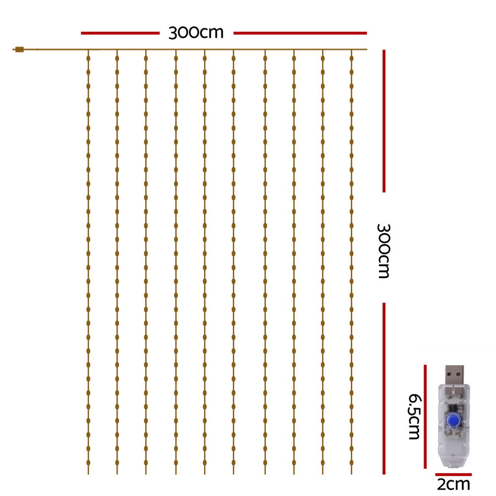 3M (9.8FT) Warm White LED Curtain Lights – 300 LEDs