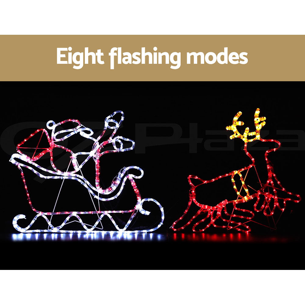 Jingle Jollys Santa's Sleigh with Reindeer Lights – Multi-Coloured LED Display for Indoor & Outdoor Use 🎄
