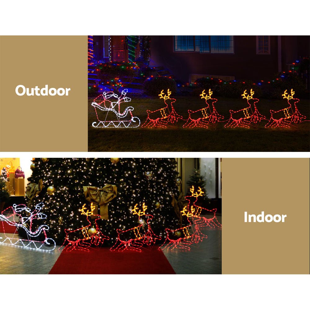 Jingle Jollys Santa's Sleigh with Reindeer Lights – Multi-Coloured LED Display for Indoor & Outdoor Use 🎄