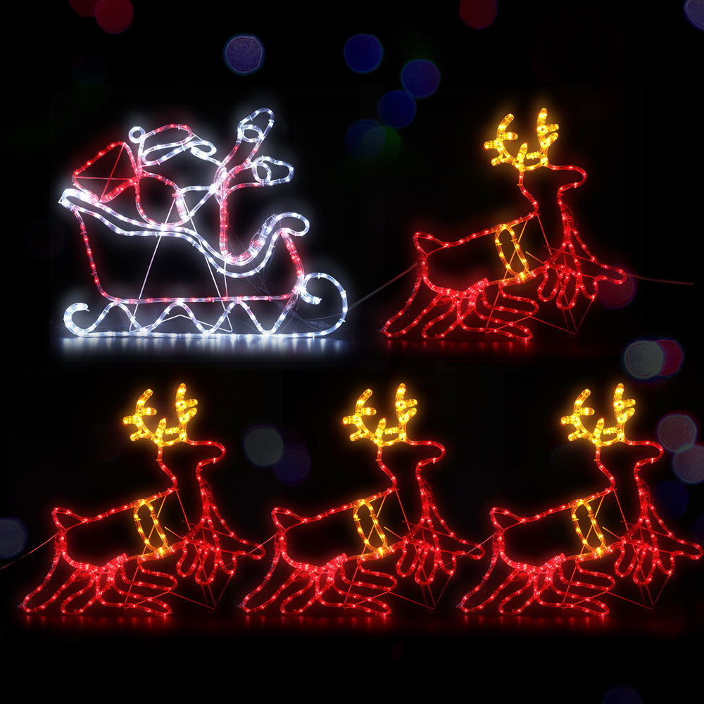 Jingle Jollys Santa's Sleigh with Reindeer Lights – Multi-Coloured LED Display for Indoor & Outdoor Use 🎄