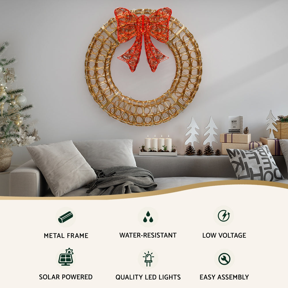 Jingle Jollys Solar LED Christmas Wreath – 60cm Outdoor Decor ✨