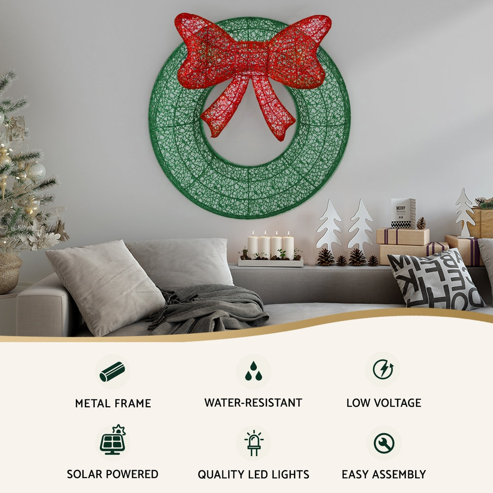 Jingle Jollys Solar LED Christmas Wreath – 60cm Warm White Lights ✨