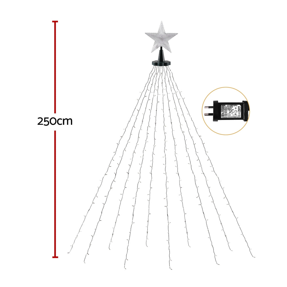 2.5M Waterfall Christmas Lights with Star Topper – 300 LED