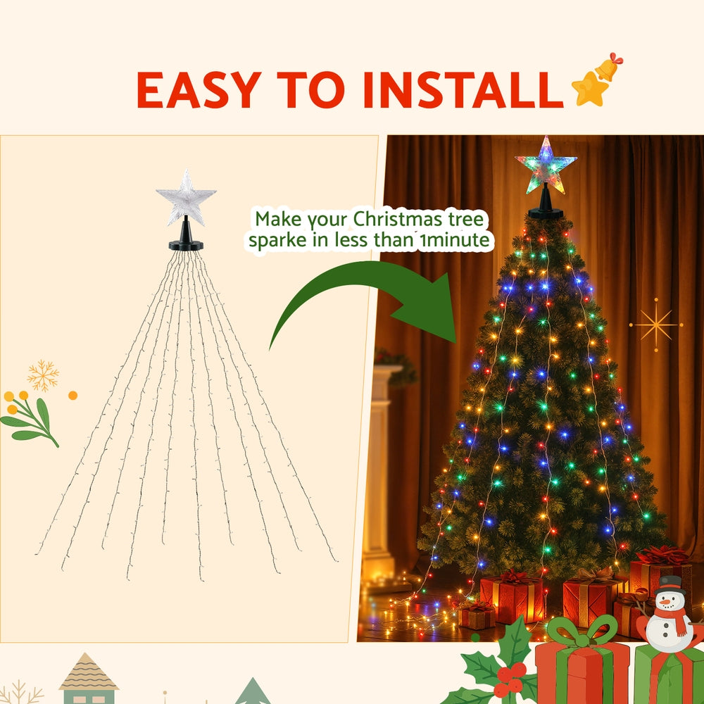 2.5M Waterfall Christmas Lights with Star Topper – 300 LED