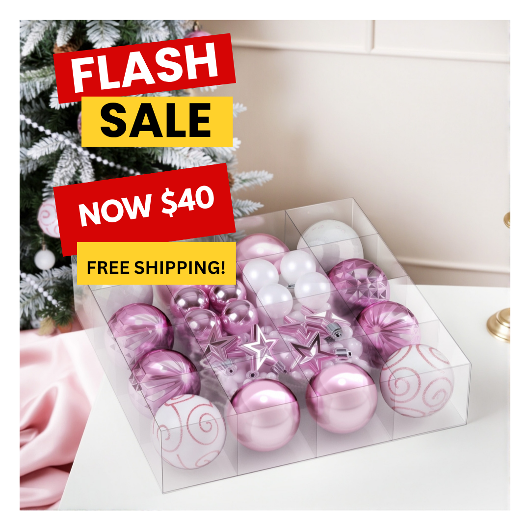 33pcs Christmas Tree Decoration Set – Pink & White