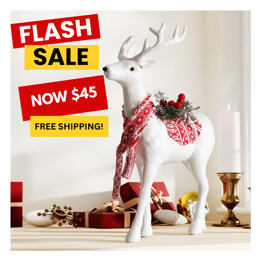 Jingle Jollys White Standing Deer Ornament – Small Size | Festive Elegance for Your Home 🦌
