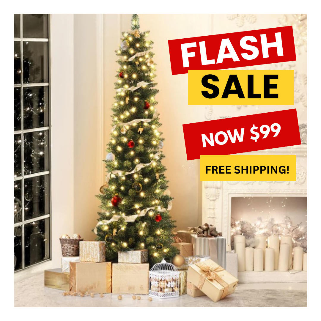 6FT Slim Pre-Lit Green Christmas Tree with Warm LEDs
