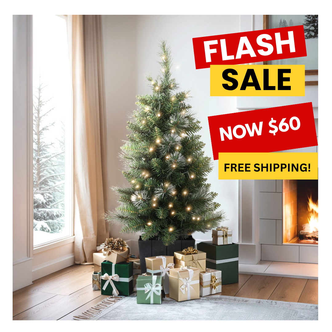 90cm Pre-Lit Potted Christmas Tree with 80 Warm LEDs
