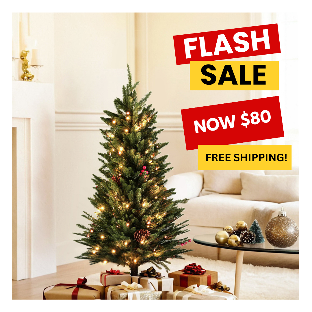 90cm Pre-Lit Mini Christmas Tree with Warm White LEDs