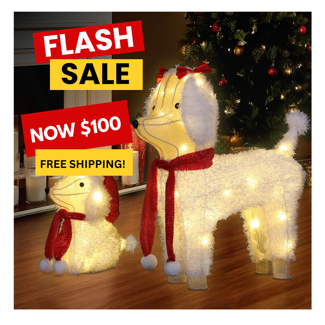60 LED Dog Decoration Light Set | 2pcs Festive Outdoor Christmas Display