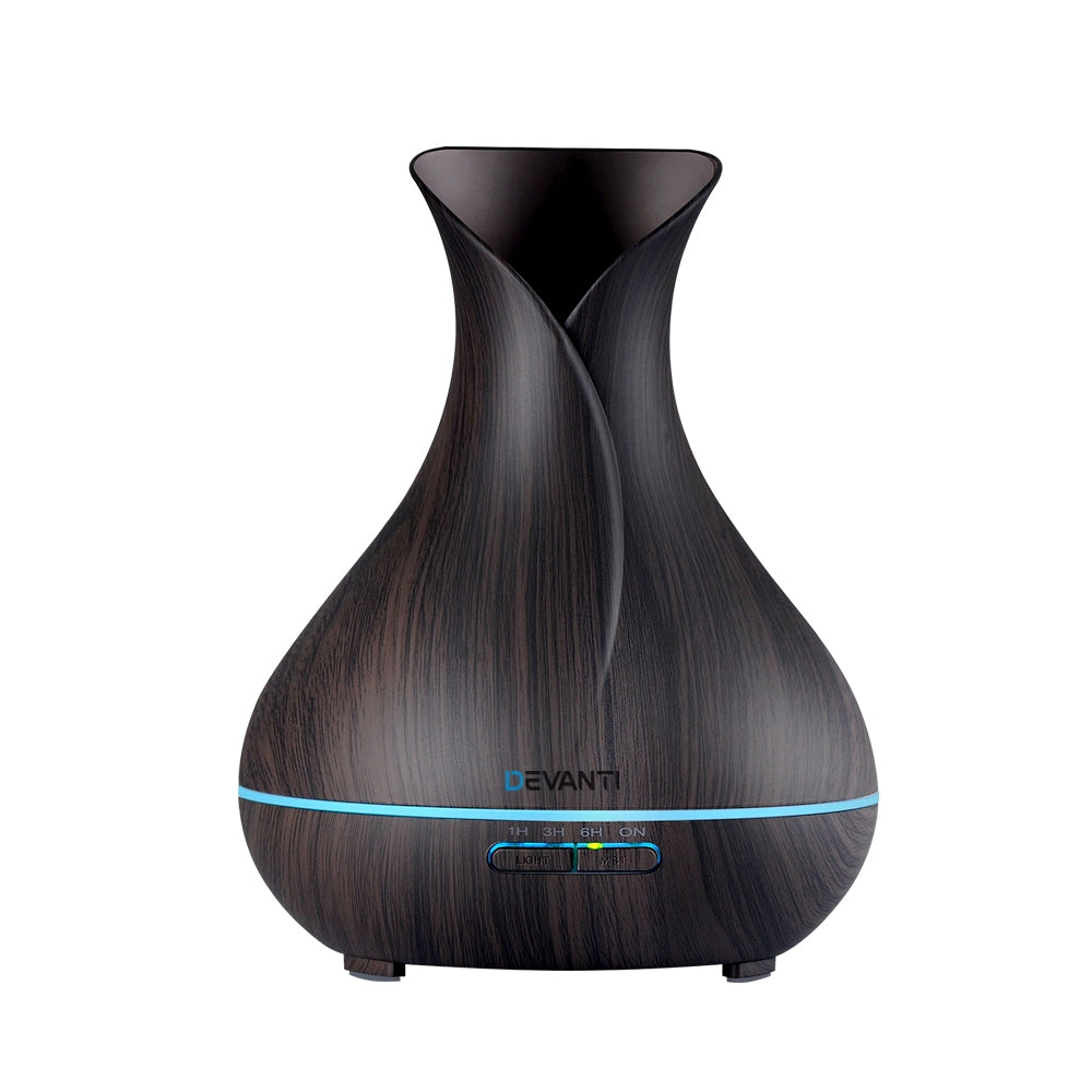 400ml Dark Wood Grain Aroma Diffuser – 4-in-1 Ultrasonic Wellness
