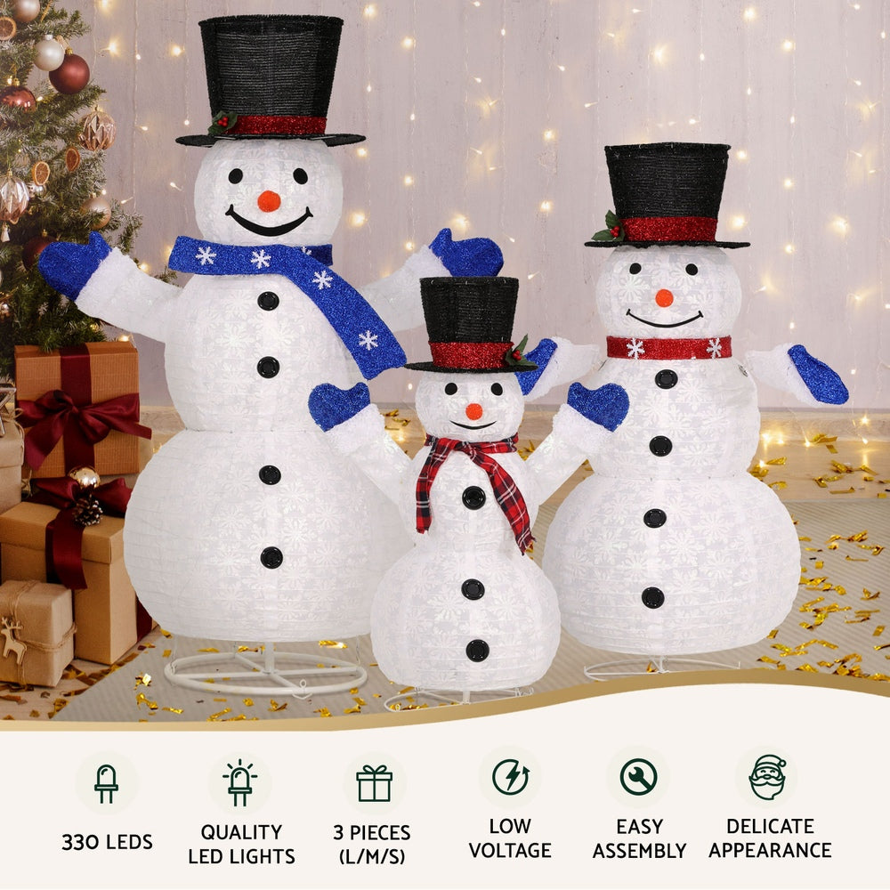 3PCS Snowman Christmas Light Display Set – Cool White LED Indoor/Outdoor