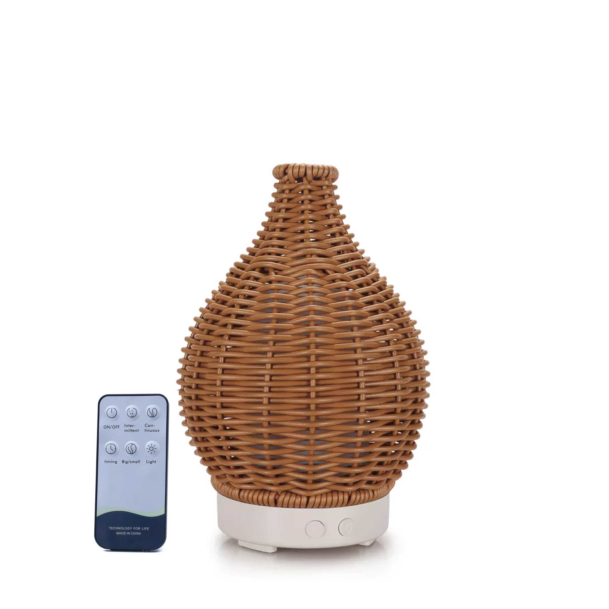 100ml Wicker Rattan Aroma Diffuser – Remote-Controlled LED Ultrasonic Mist