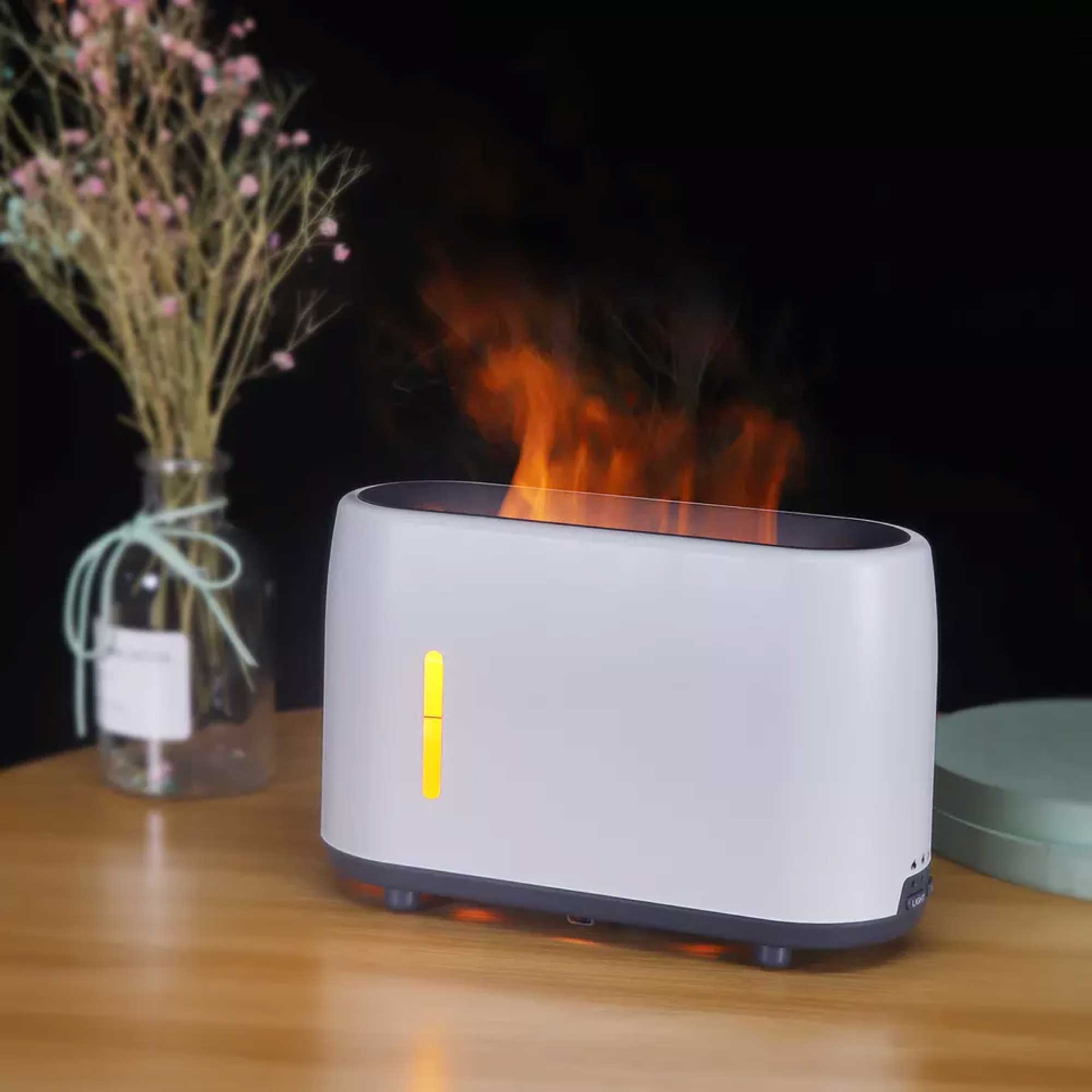 240ml White Flame Mist Aroma Diffuser – Remote-Controlled LED Design