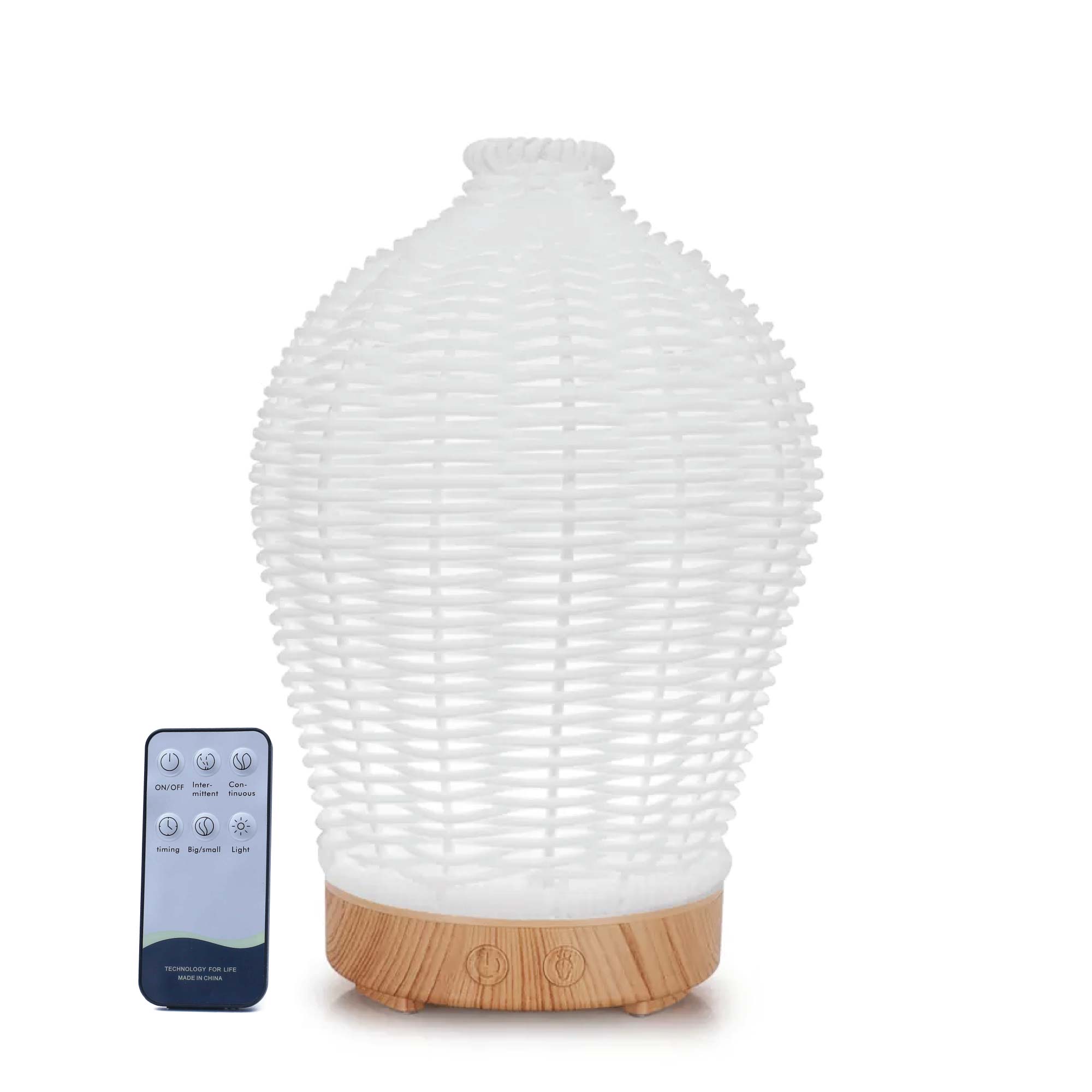 100ml Ultrasonic Wicker Rattan Aroma Diffuser – Remote-Controlled