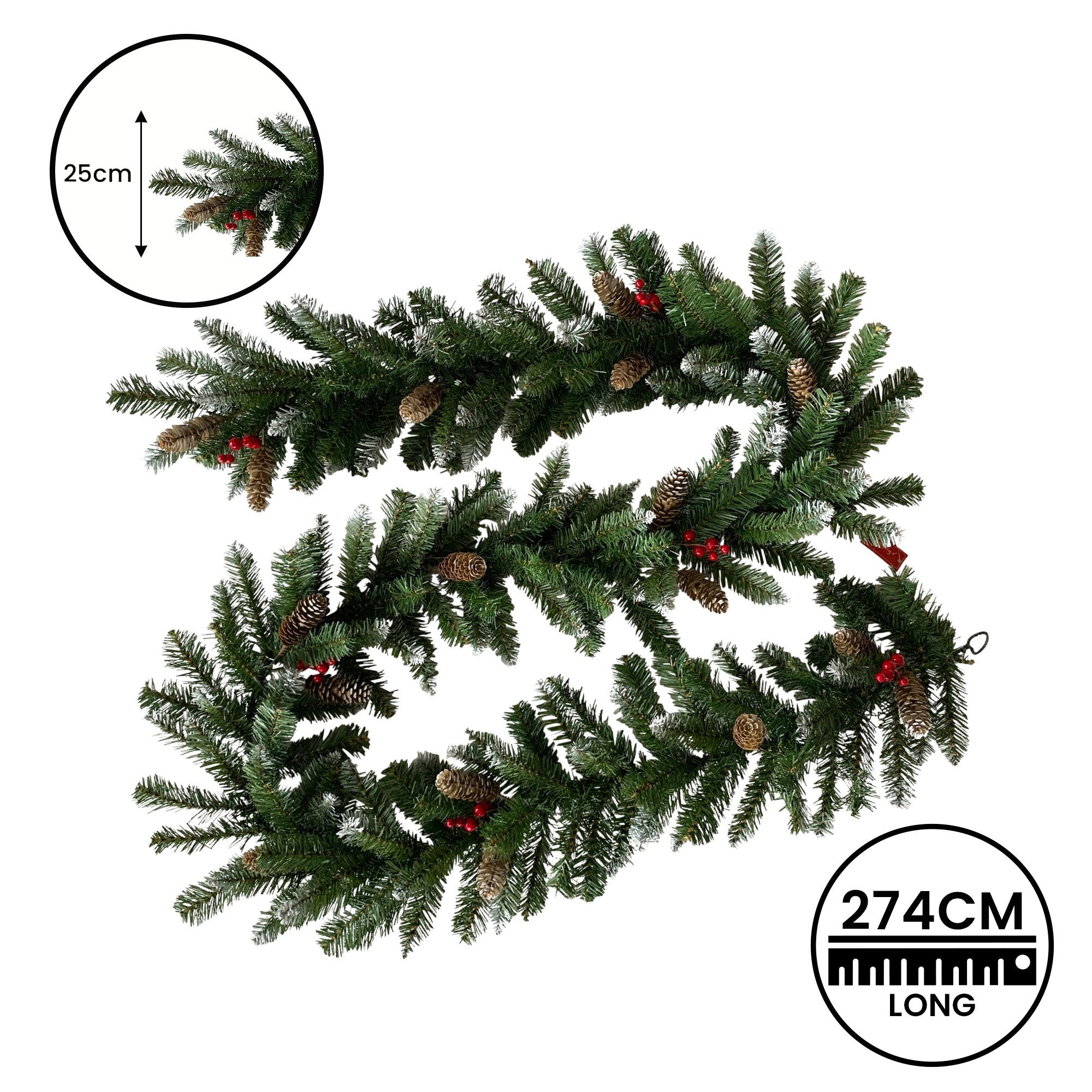 2.7M Christmas Garland with Pine Cones & Berries