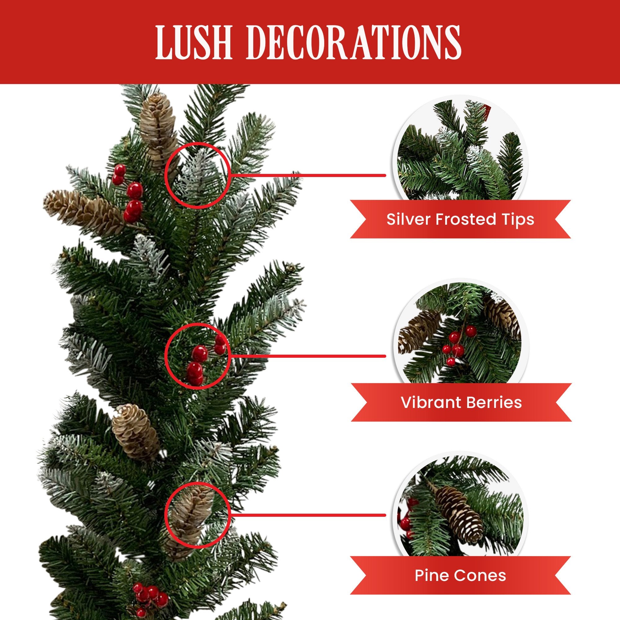 2.7M Christmas Garland with Pine Cones & Berries