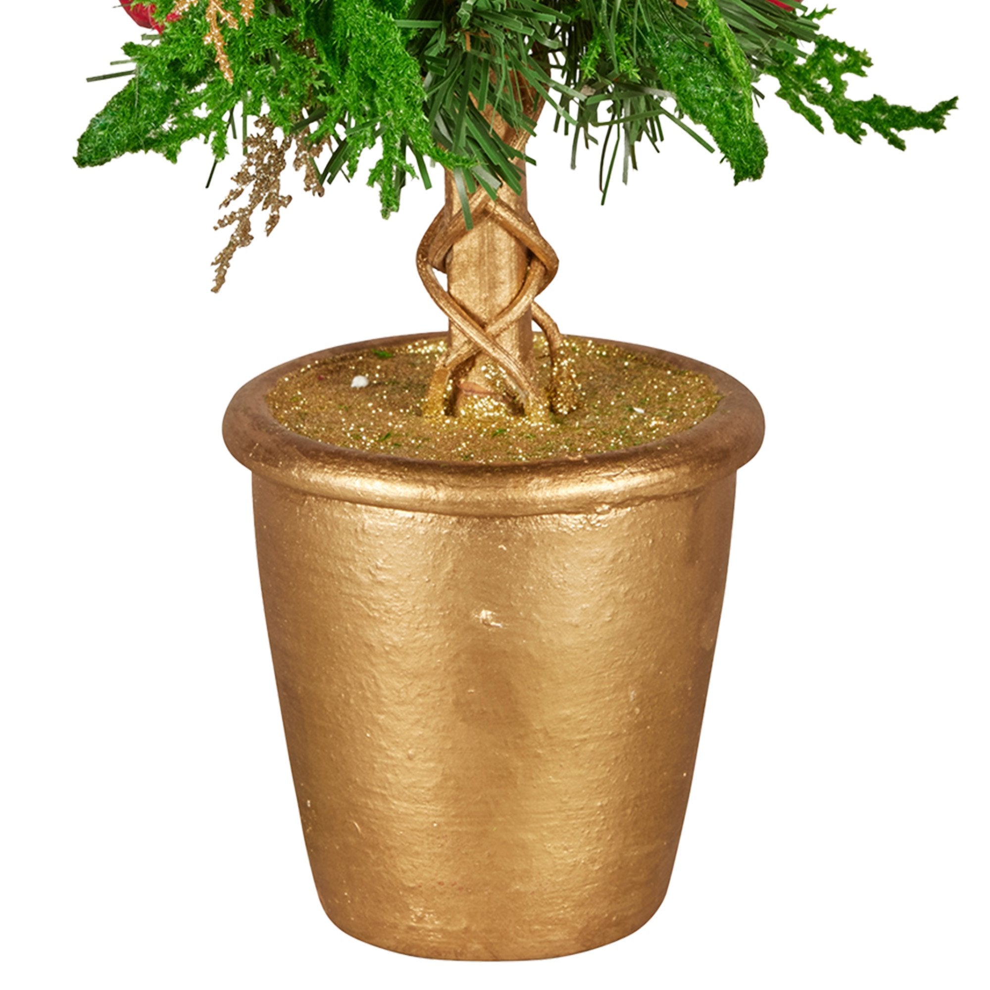 36cm Pre-Decorated Christmas Topiary Tree with Baubles, Berries & Pine Cones
