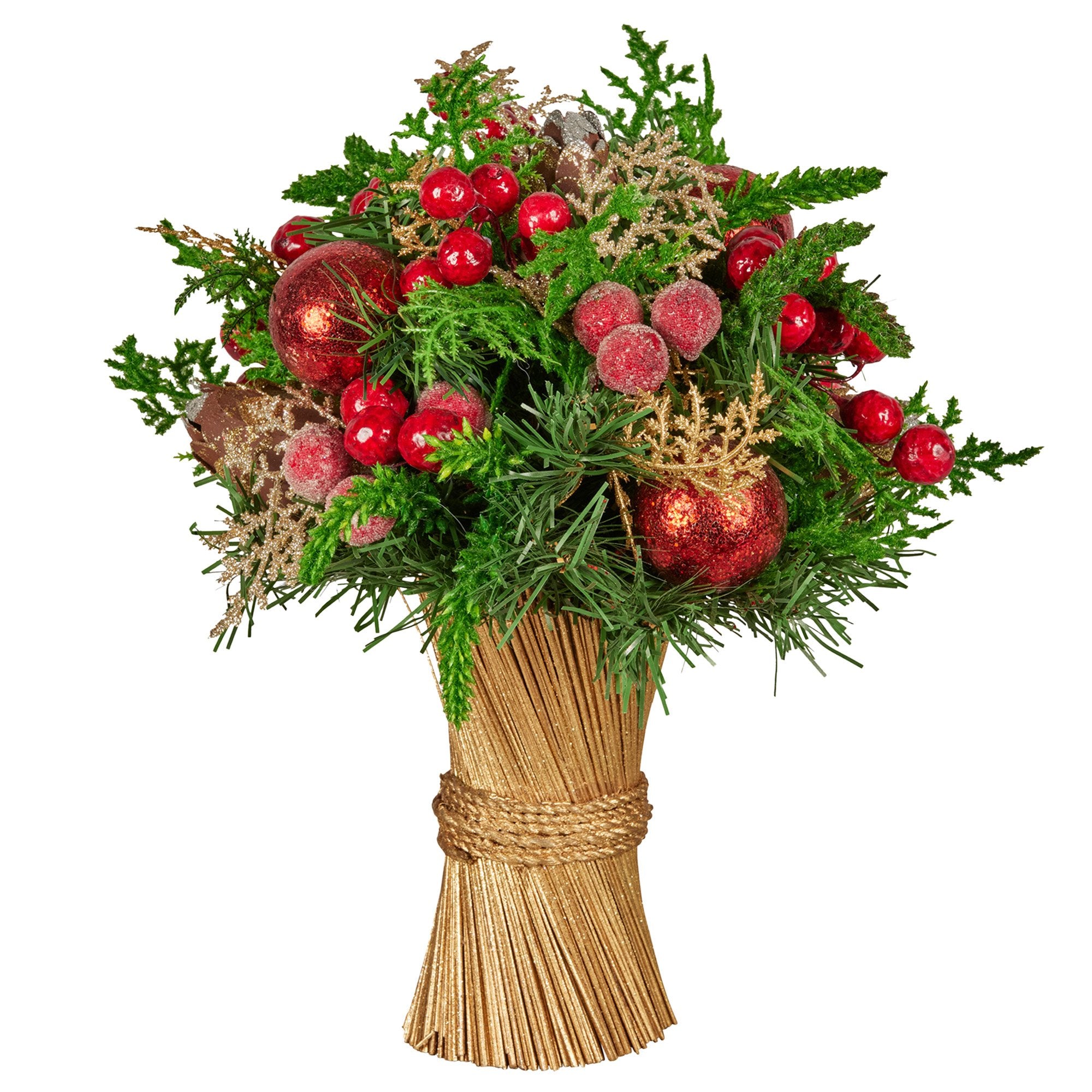 33cm Pre-Decorated Christmas Bouquet with Baubles, Berries & Pine Cones