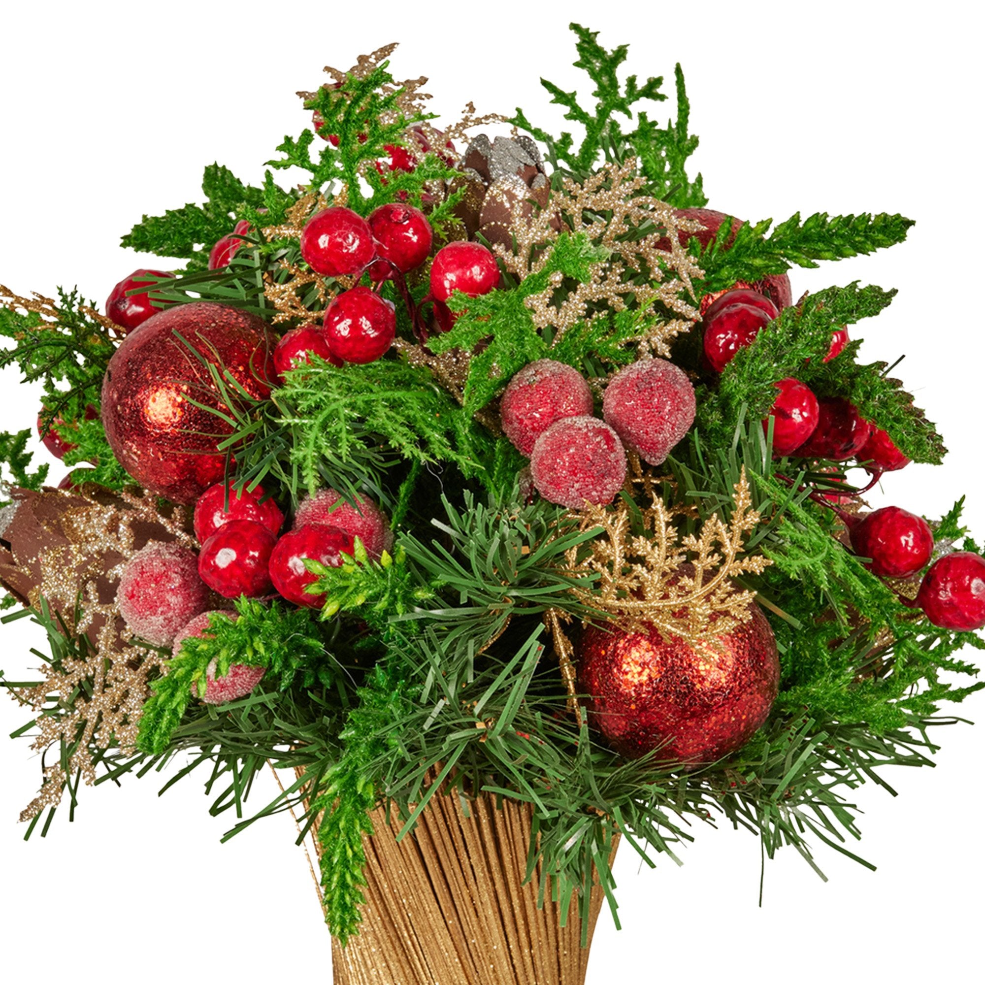 33cm Pre-Decorated Christmas Bouquet with Baubles, Berries & Pine Cones