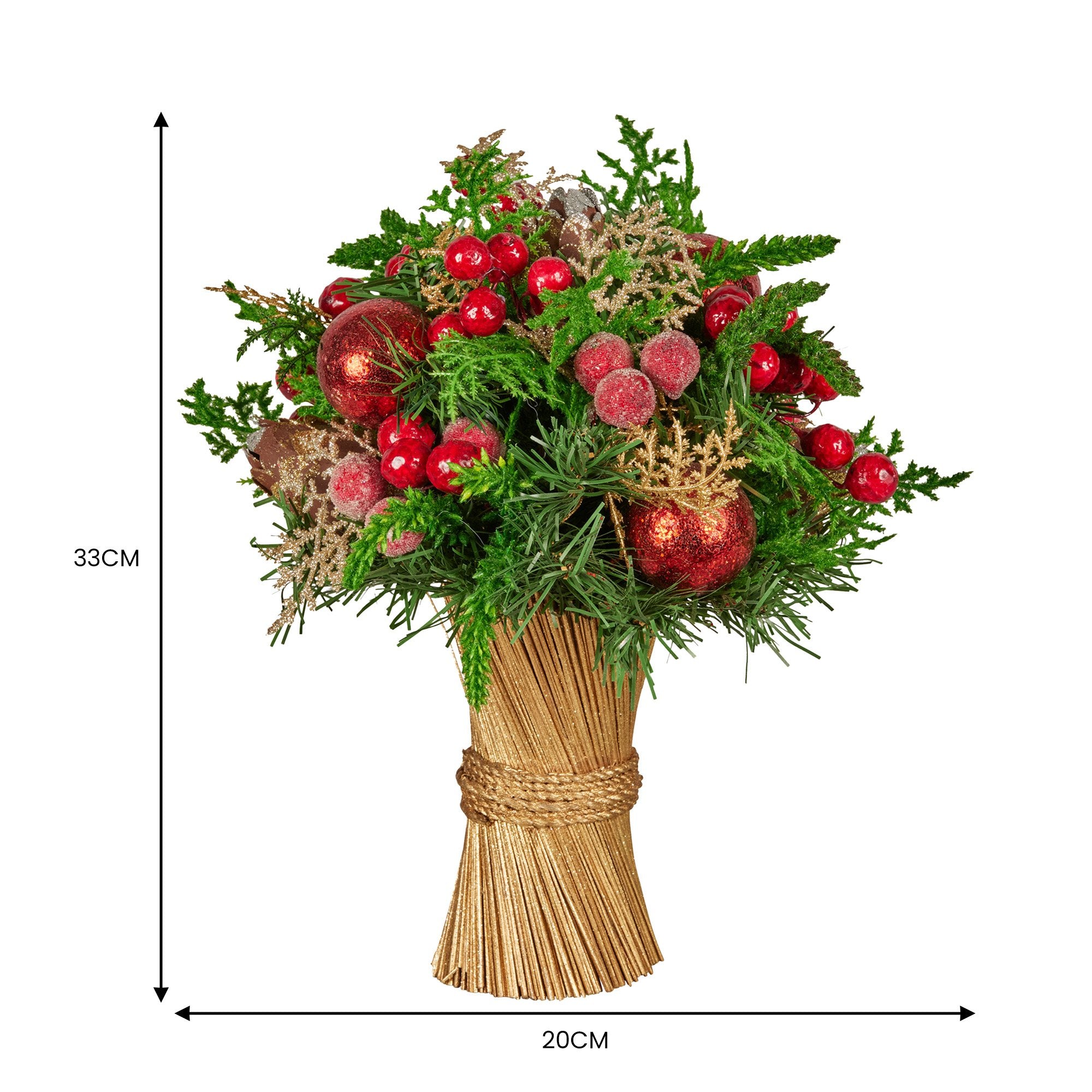 33cm Pre-Decorated Christmas Bouquet with Baubles, Berries & Pine Cones