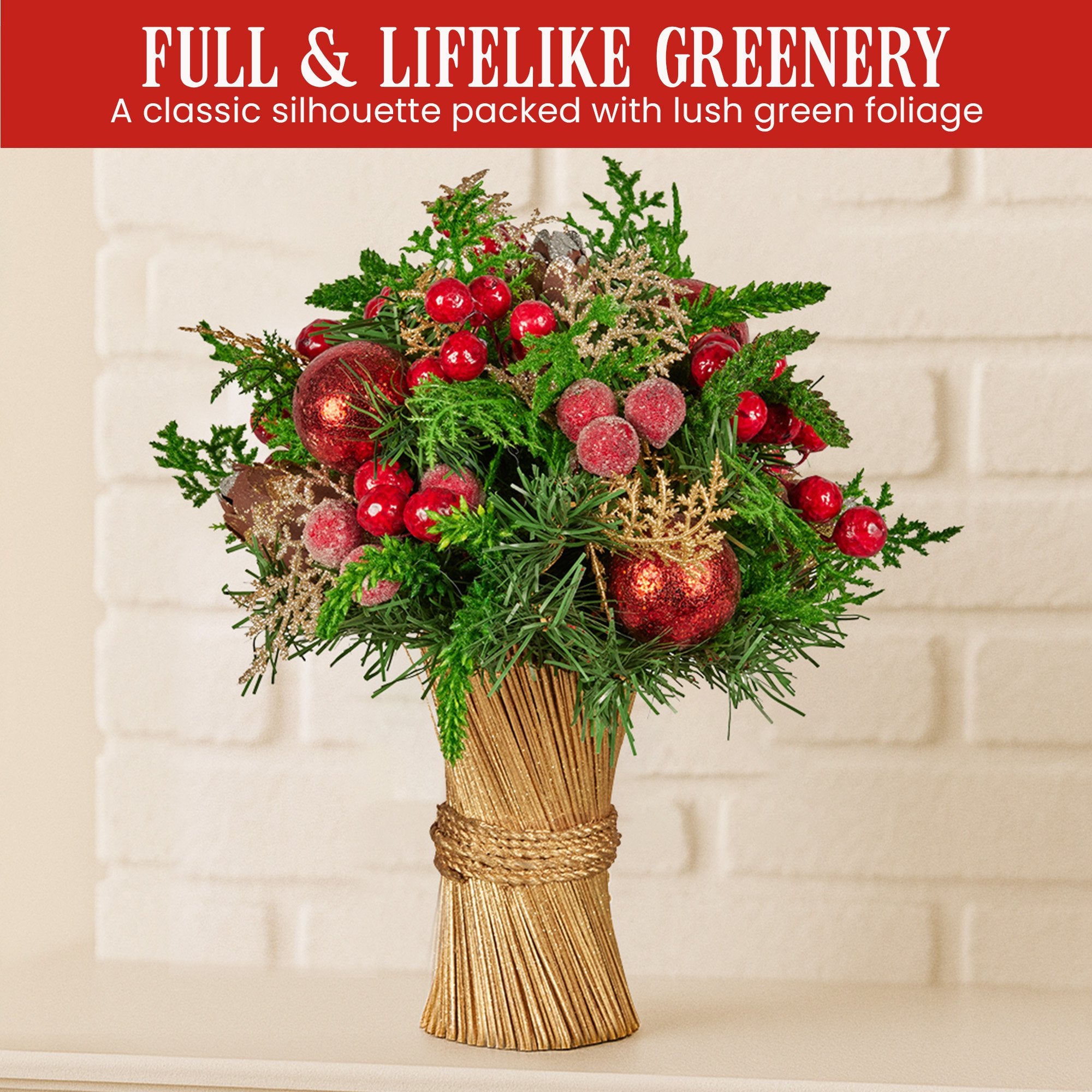 33cm Pre-Decorated Christmas Bouquet with Baubles, Berries & Pine Cones