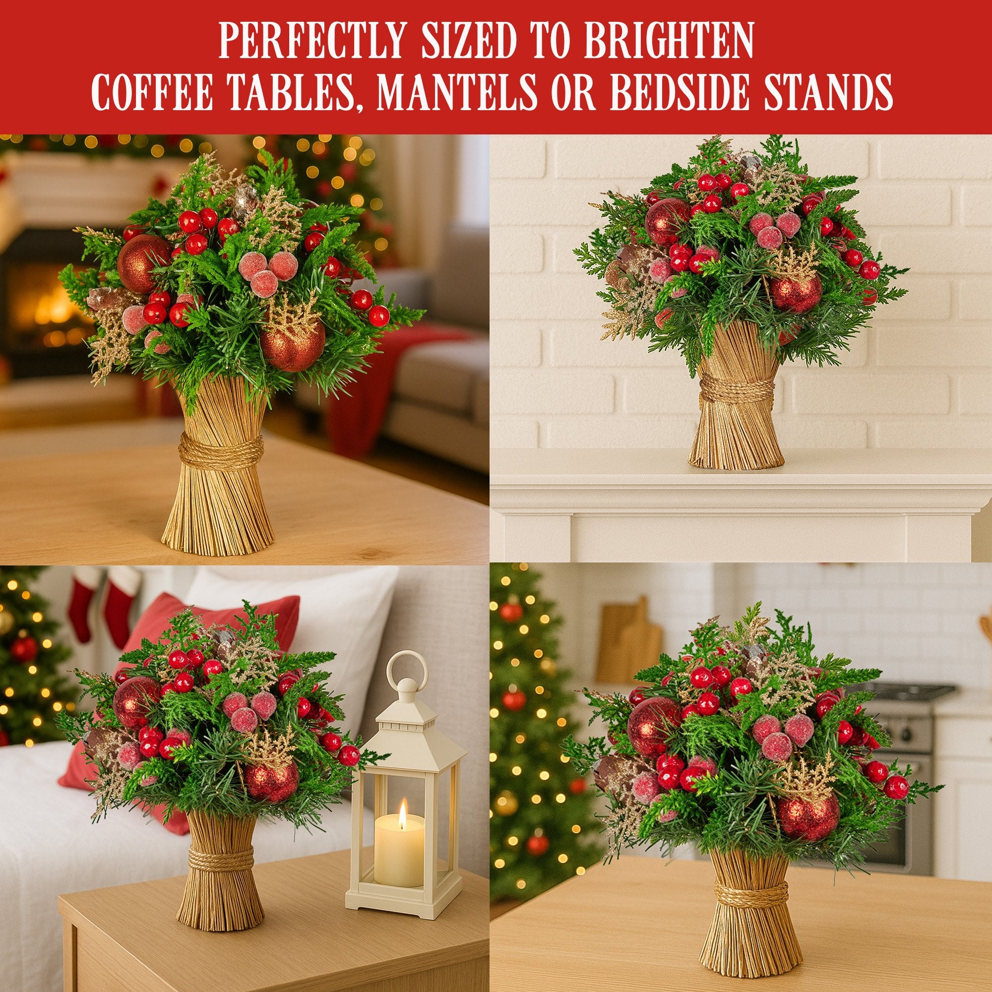 33cm Pre-Decorated Christmas Bouquet with Baubles, Berries & Pine Cones