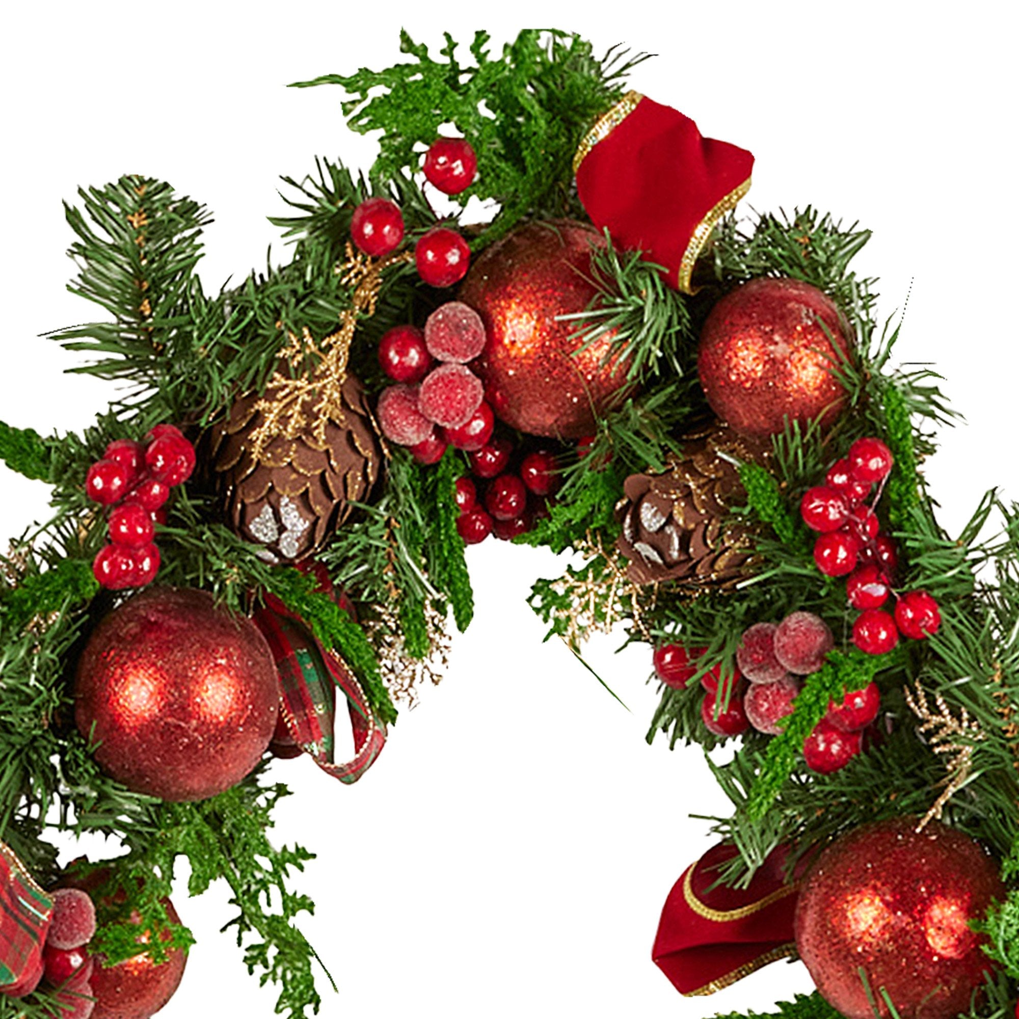1.85m Pre-Decorated Christmas Garland with Baubles, Berries & Pine Cones