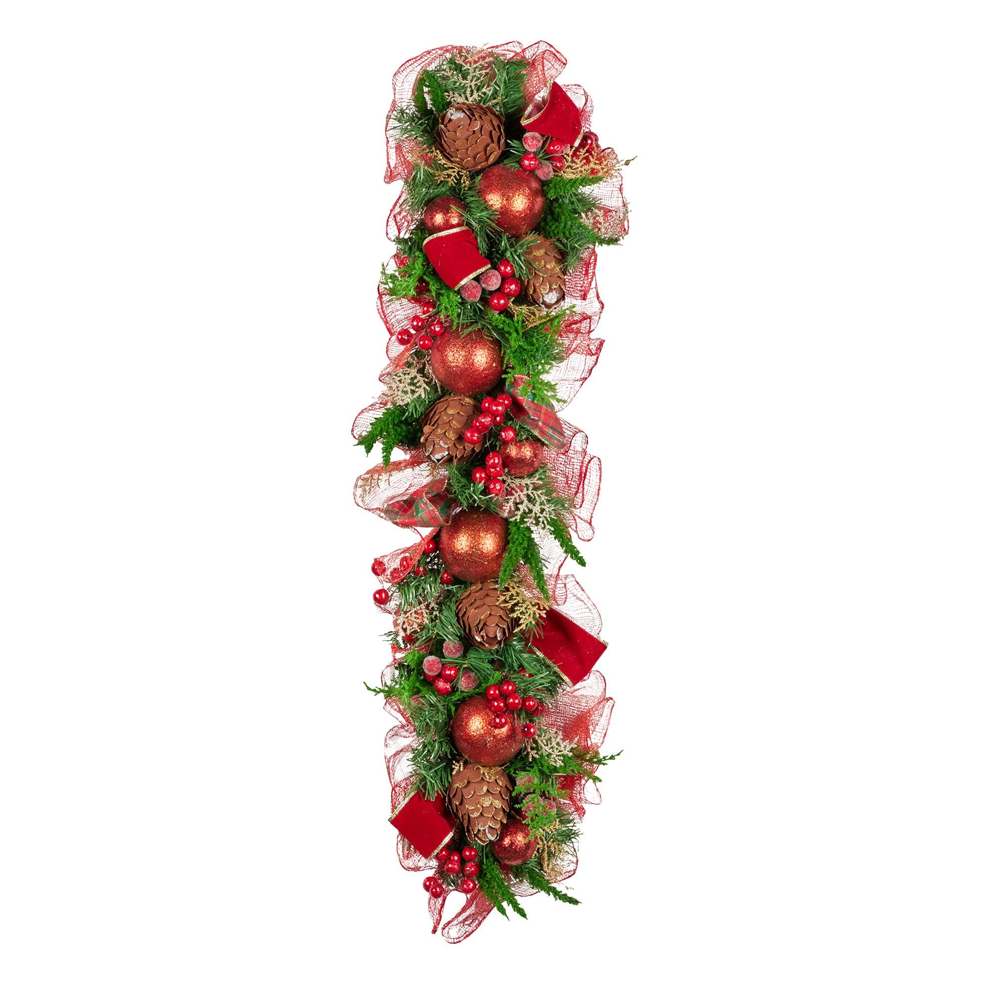 1m Pre-Decorated Christmas Garland with Baubles, Berries & Pine Cones