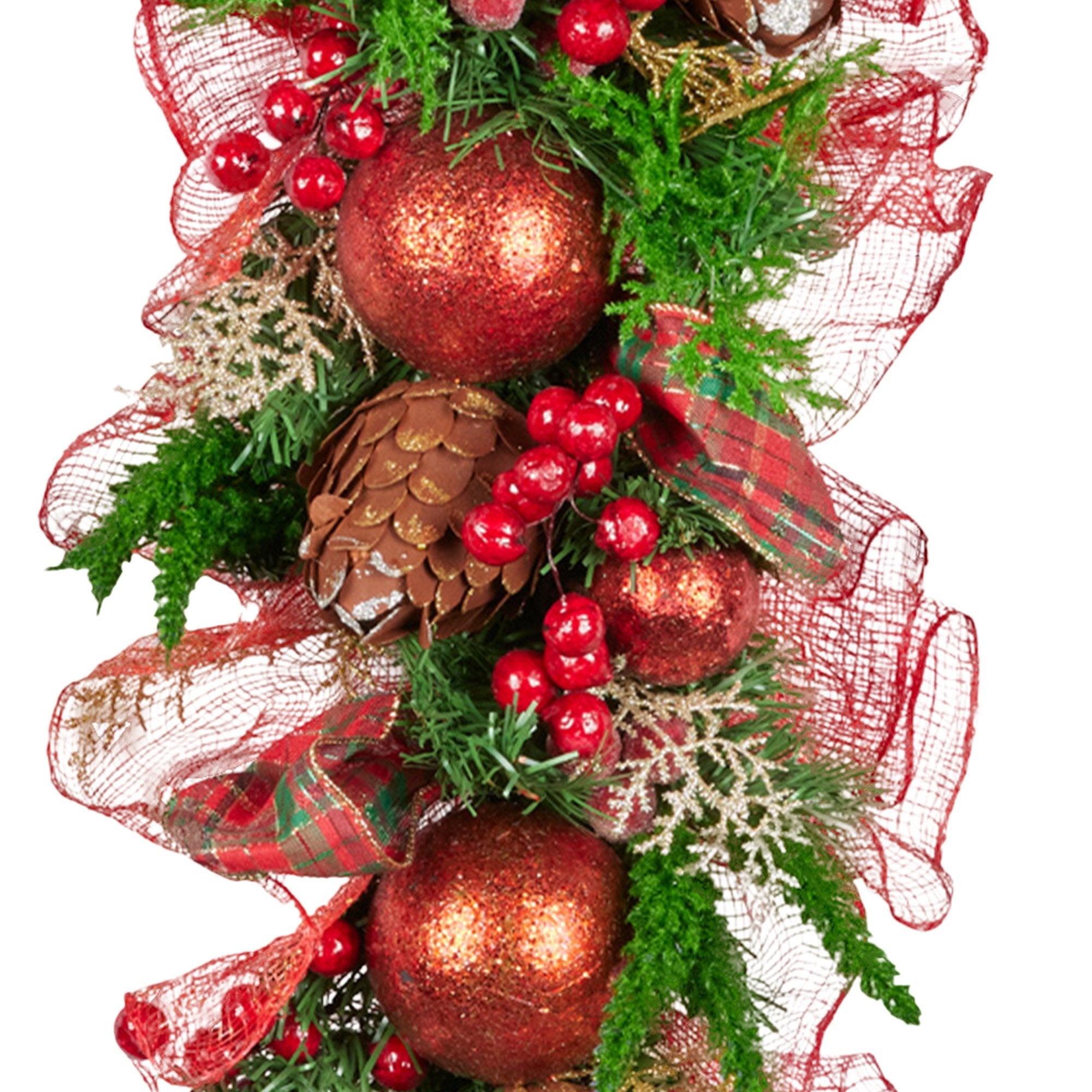 1m Pre-Decorated Christmas Garland with Baubles, Berries & Pine Cones