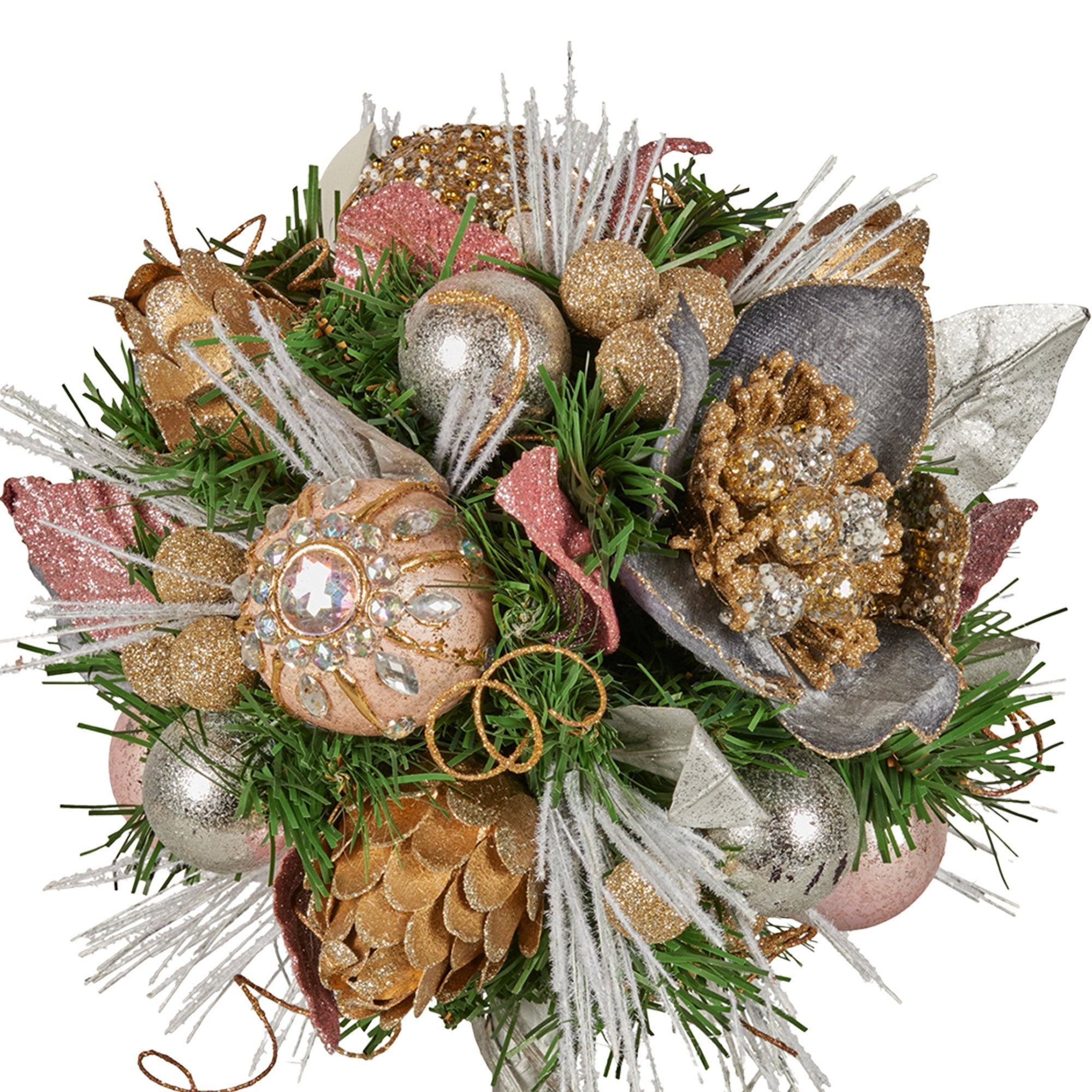 36cm Tabletop Christmas Topiary Tree – Jewelled Baubles, Berries & Pine Cones