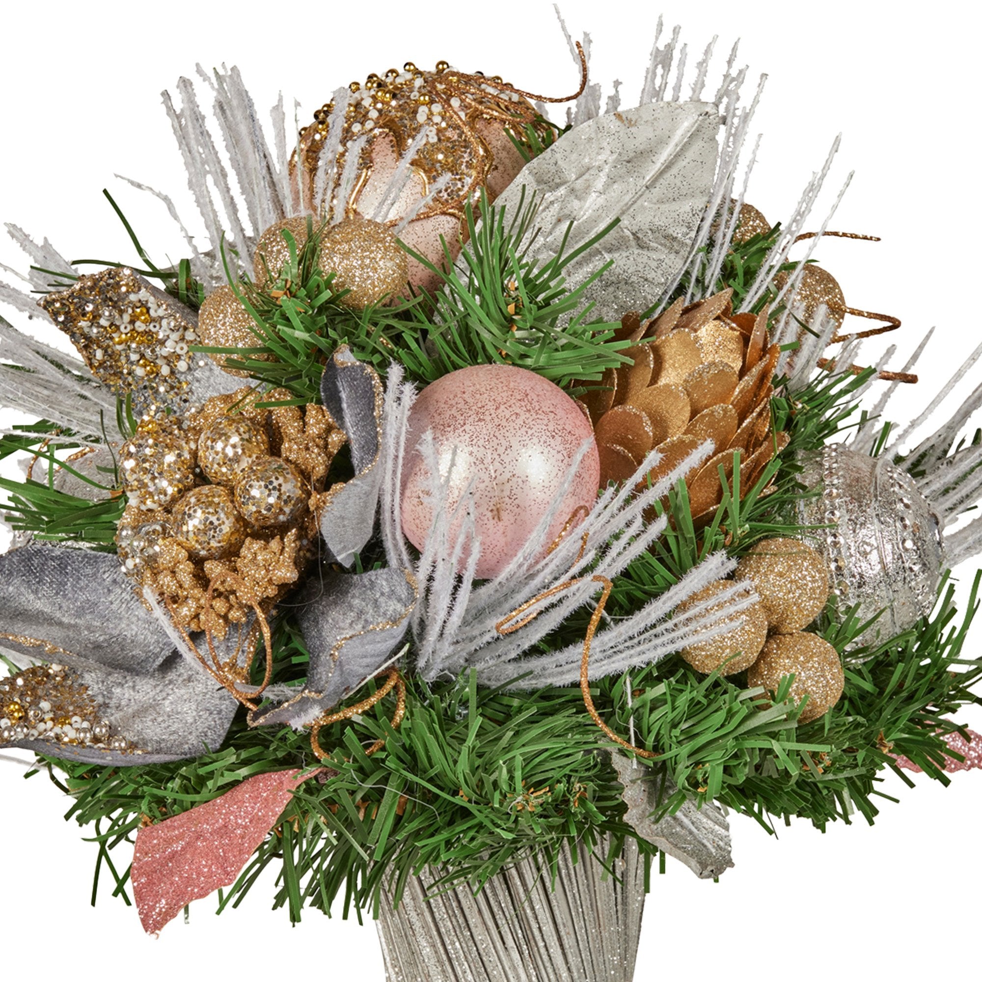 33cm Christmas Bouquet – Jewelled Baubles, Berries, Flowers & Pine Cones
