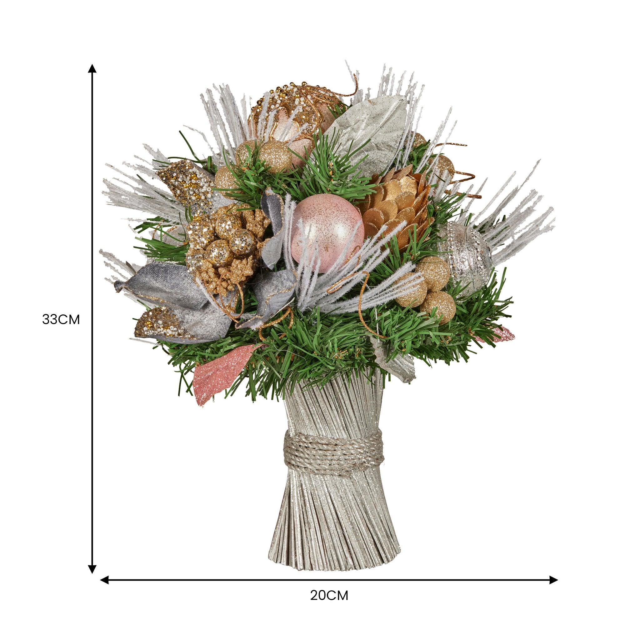 33cm Christmas Bouquet – Jewelled Baubles, Berries, Flowers & Pine Cones