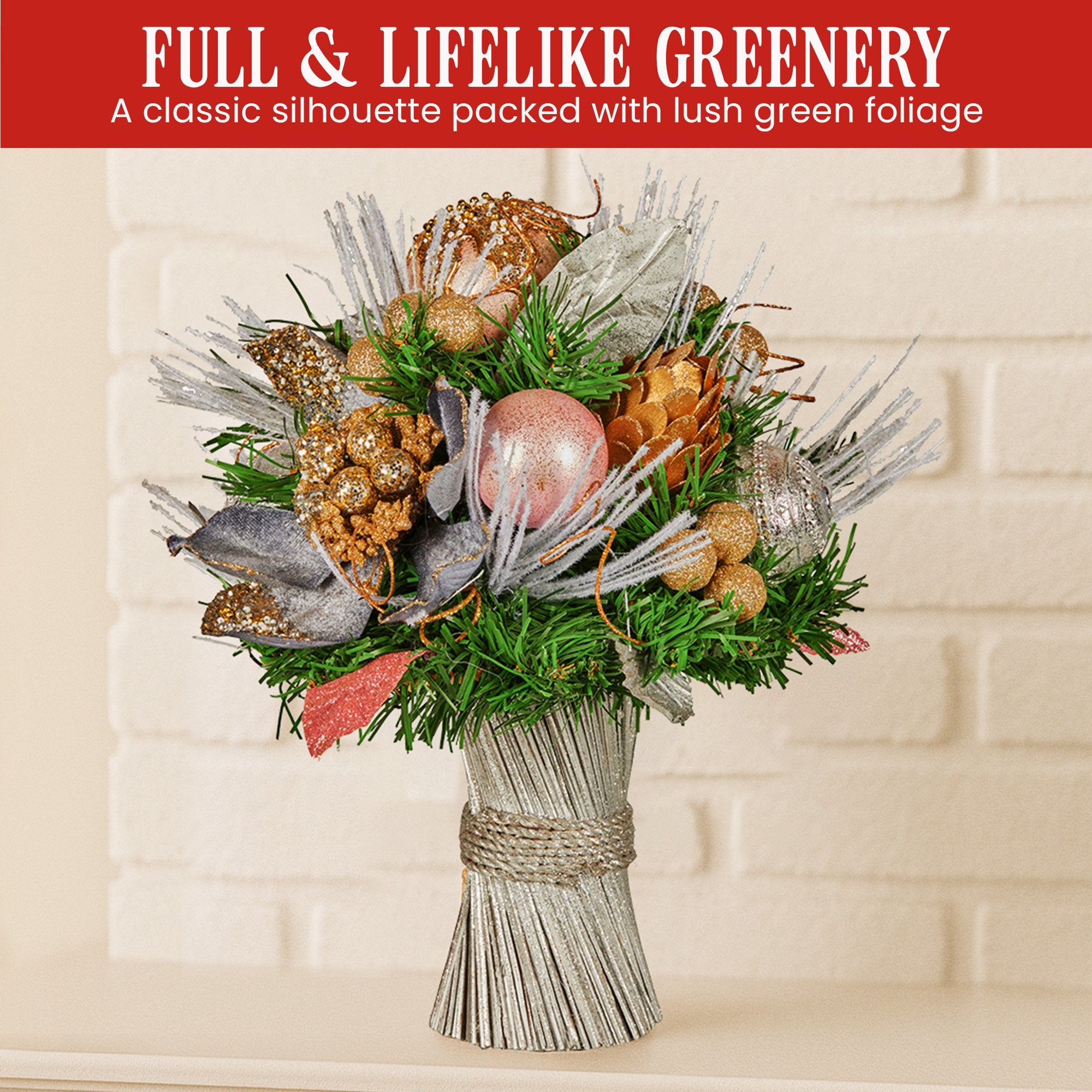 33cm Christmas Bouquet – Jewelled Baubles, Berries, Flowers & Pine Cones