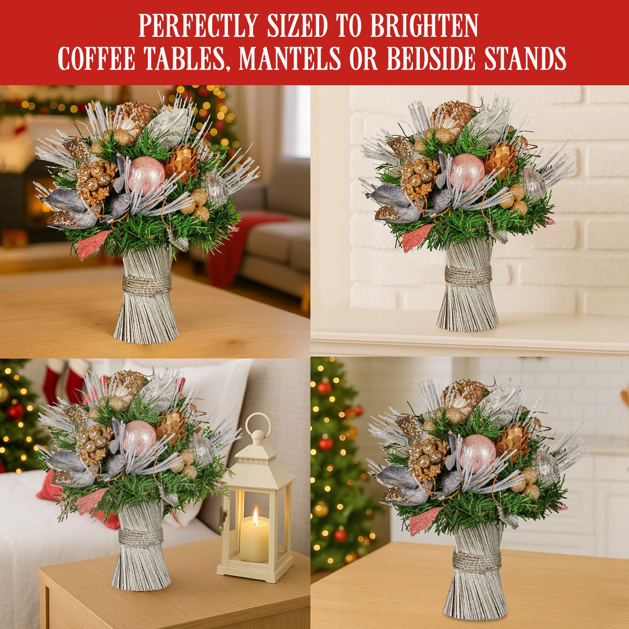 33cm Christmas Bouquet – Jewelled Baubles, Berries, Flowers & Pine Cones
